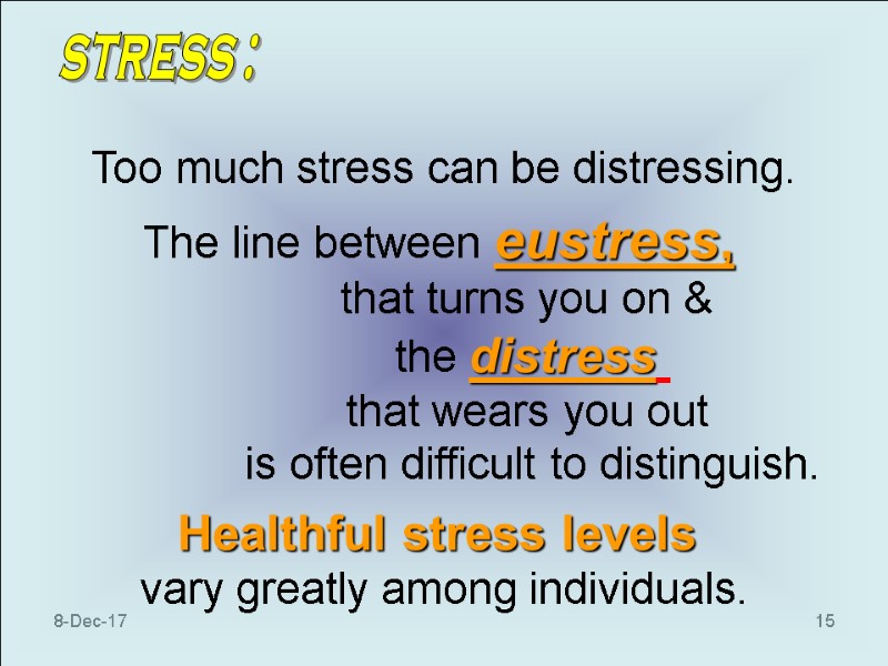 8-Dec-17 15    Too much stress can be distressing.  The line